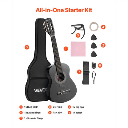 Acoustic Guitar, Black, VEVOR, Classical, Beginner for Lessons and Practice detail image - detail view 17