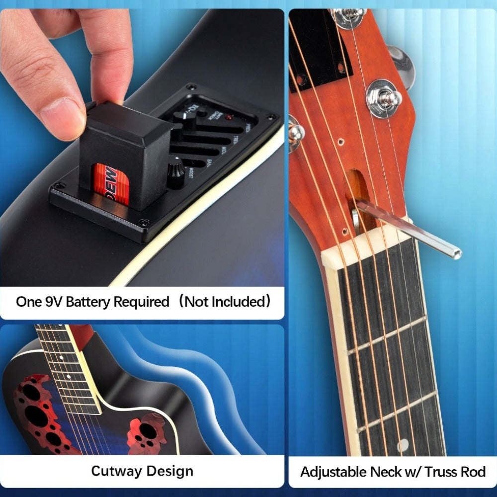 Acoustic Guitar, Blue, Full Size, BONNLO, 41In, Cutaway for Lessons and Practice detail image - detail view 11