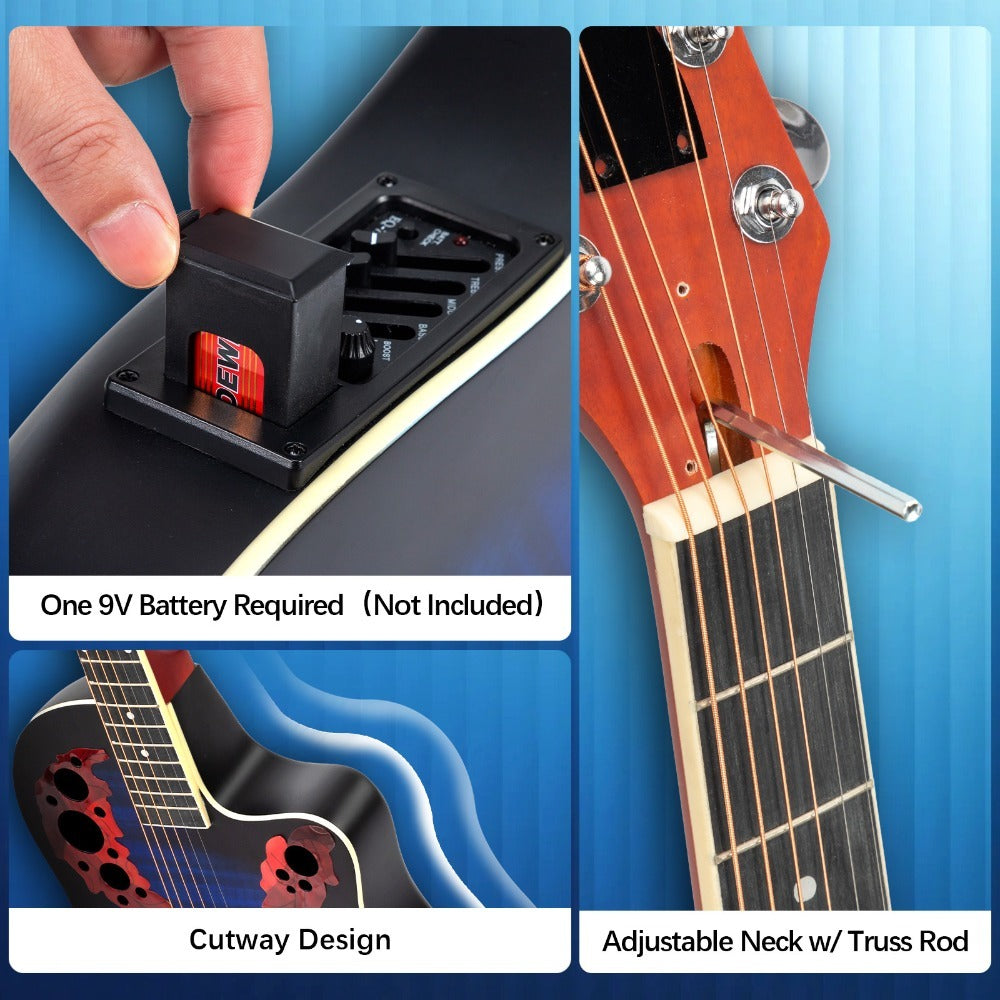 Acoustic Guitar, Blue, Full Size, BONNLO, 41In, Cutaway for Lessons and Practice detail image - detail view 19