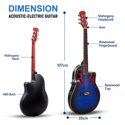 Acoustic Guitar, Blue, Full Size, BONNLO, 41In, Cutaway for Lessons and Practice detail image