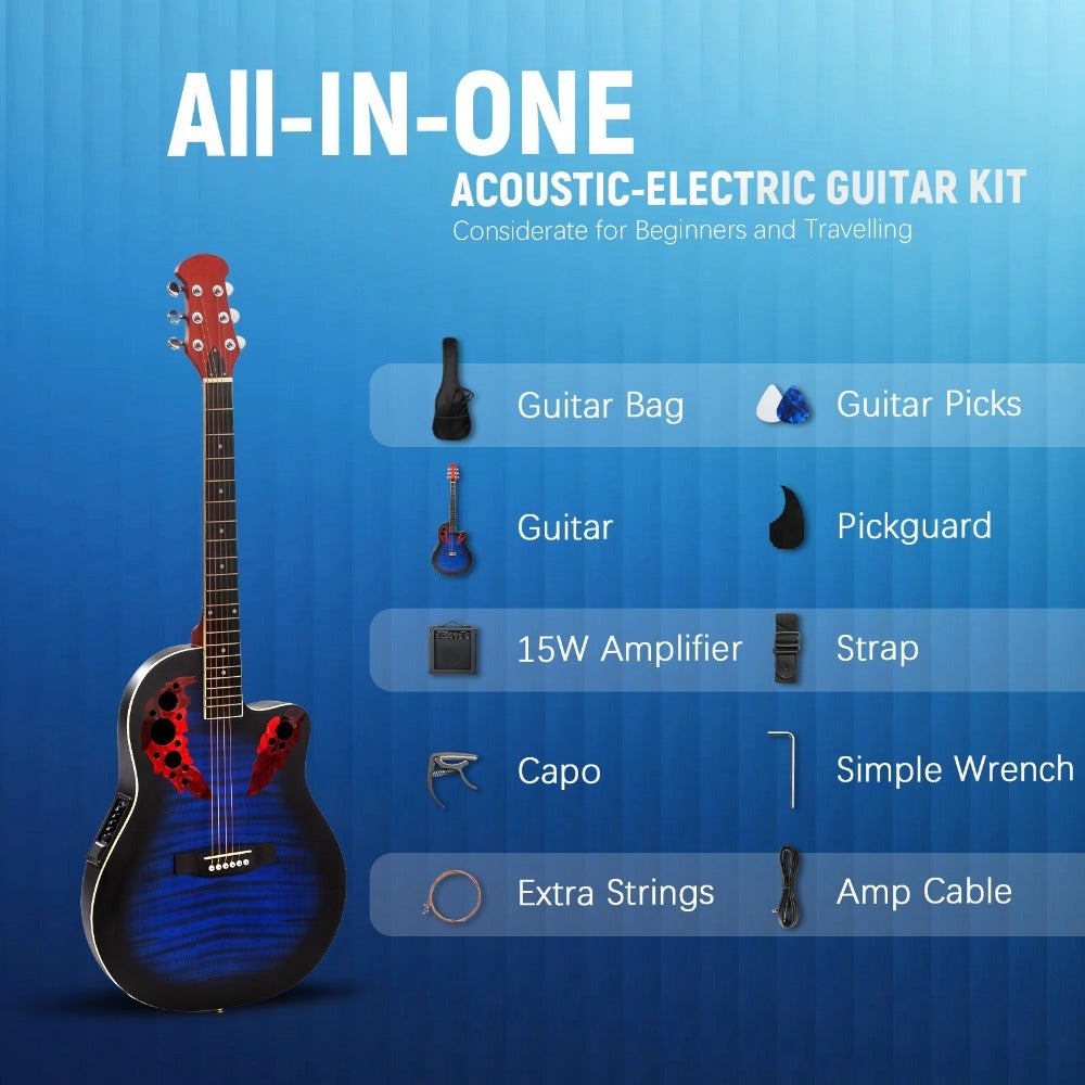 Acoustic Guitar, Blue, Full Size, BONNLO, 41In, Cutaway for Lessons and Practice detail image - detail view 20