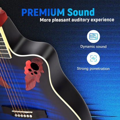 Acoustic Guitar, Blue, Full Size, BONNLO, 41In, Cutaway for Lessons and Practice detail image - detail view 6