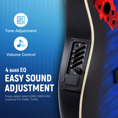 Acoustic Guitar, Blue, Full Size, BONNLO, 41In, Cutaway for Lessons and Practice detail image - detail view 8