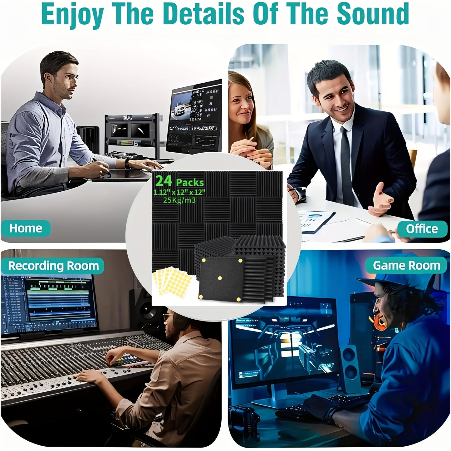 Acoustic Wall Panel shown in the 24pcs-(Includes Double-Sided) option