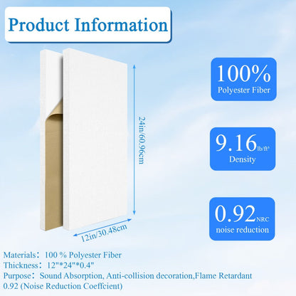 Acoustic Wall Panel, White 6 Pieces, 12pcs, 6/12pcs, High for Reducing Room Reflections In detail image