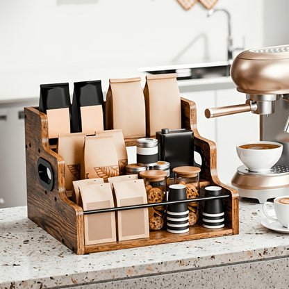 Three-Tier Solid Wood Countertop Wine Rack for Liquor Bottles, Coffee Syrups, Spices and Home Bars