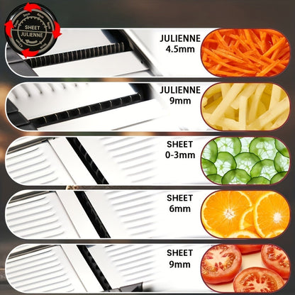 Adjustable Mandoline Slicer with Five Thickness Settings, Hand Guard and Optional Protective Gloves