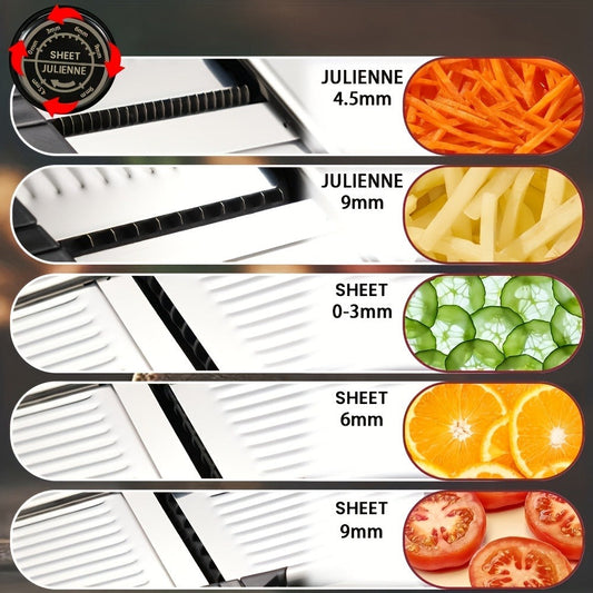 Mandoline Slicer Adjustable 5-Thickness 304 Stainless Steel – Professional Vegetable Slicer for Onion, Potato, Carrot, Cheese & Fruit, Kitchen Grater with Cut-Resistant Gloves Option
