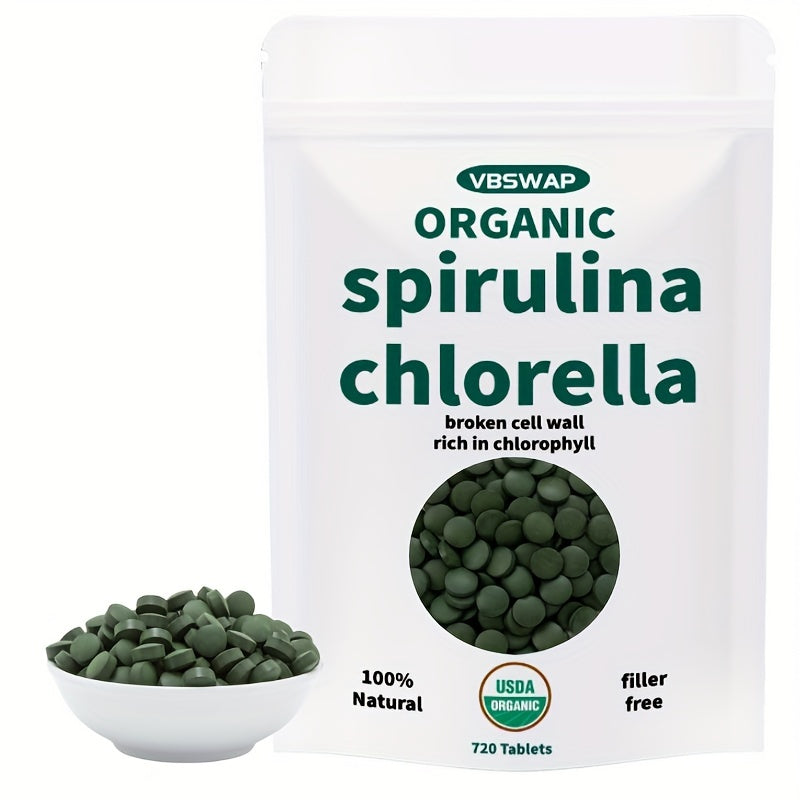 Organic Chlorella & Spirulina Tablets 720 Count – 4 Month Supply, 50/50 Superfood Blend, Cracked Cell Wall, Vegan Protein, No Fillers | Daily Green Supplement | ShopVora UK