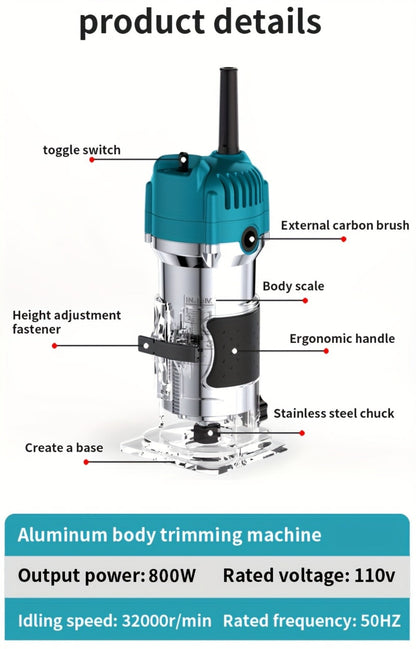 Electric Edge Cutting Machine Multifunctional Wood Router Trimmer - Adjustable Speed, Wood Chamfering Slotting Milling Carving Tool with Accessories, Industrial Planer for Woodworking