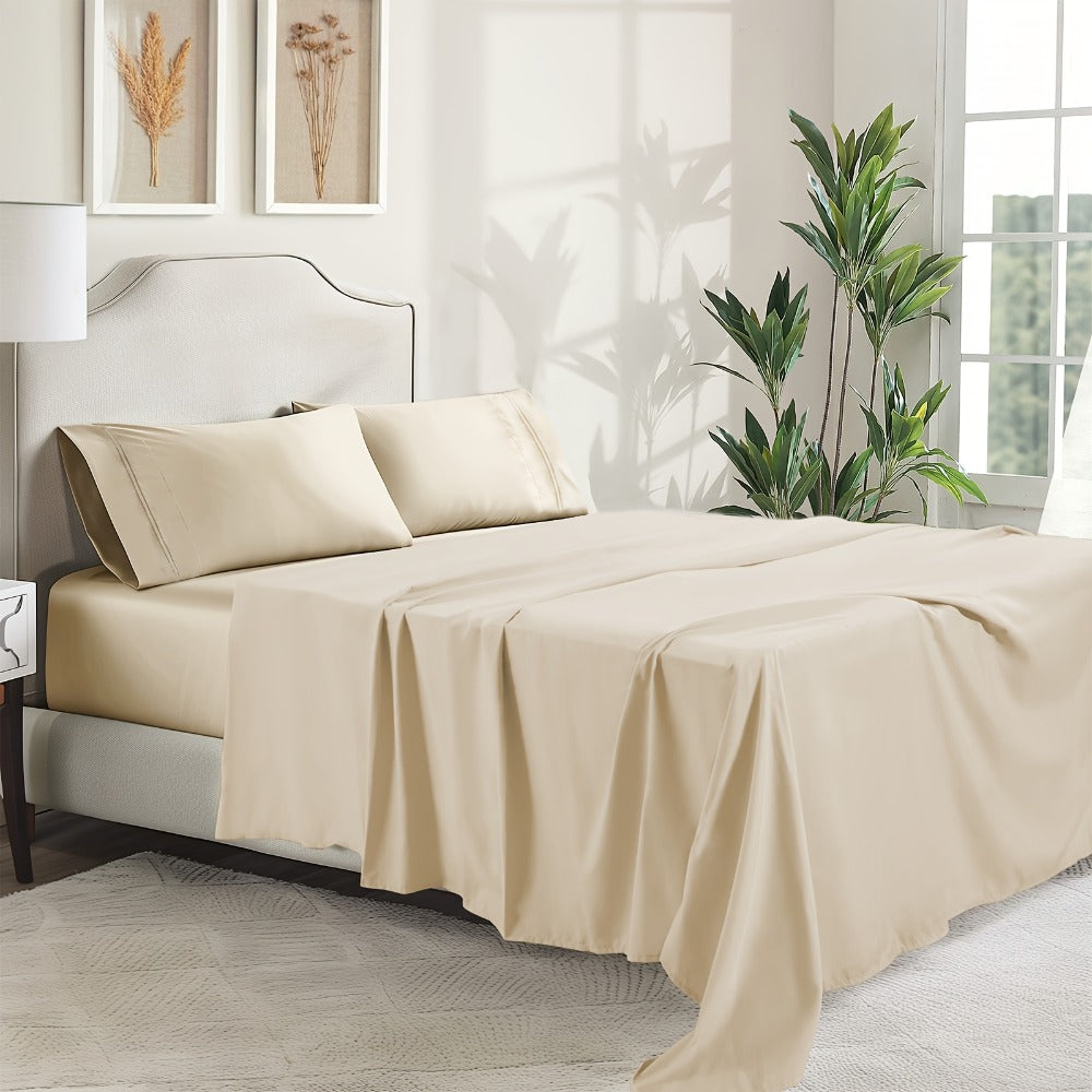 Bed Sheet Set Sanded Polyester Microfiber with 35–39 cm Pocket and Solid or Stripe Pattern Options