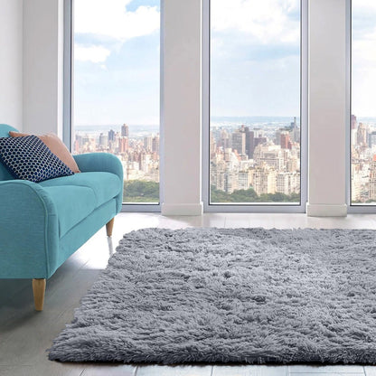 Area Rug, 4x6 Foot Shaggy Faux-Fur Indoor Carpet in Five Solid Colors with Machine-Wash Care