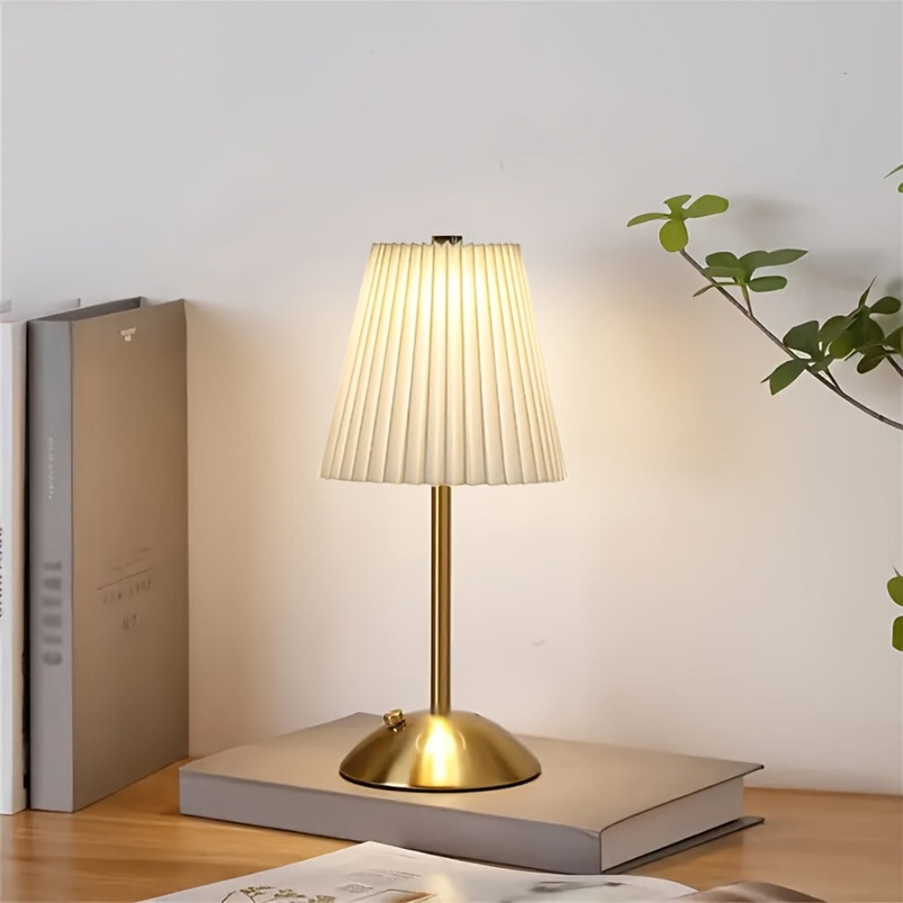 Pleated-Shade Rechargeable Table Lamp with Touch Control in Four Styles and One- or Two-Piece Options