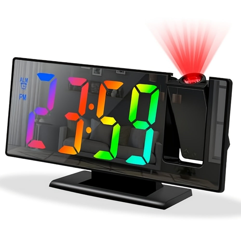 Digital Projection Alarm Clock LED Color Screen - 180° Rotating Projector, Temperature Display, Adjustable Brightness, Night Mode, Snooze, USB Powered Bedroom Living Room Ceiling Clock Decor