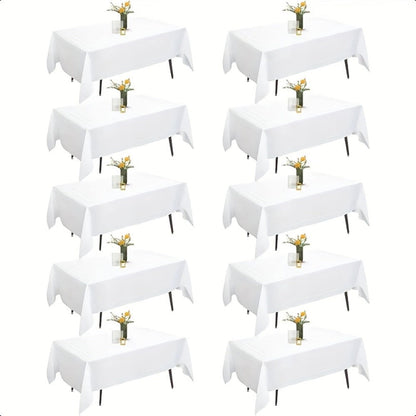 White Rectangular Tablecloth Set with Ten 60 x 102-Inch Covers for Banquet and Party Tables