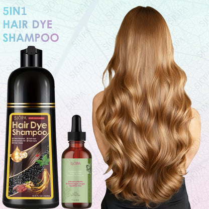 Hair Dye Coloring Shampoo 5-in-1 Upgraded with Hibiscus Oil, Squalane & Glycerin - Quick Color & Nourishing, Gentle Skin-Safe Formula, 12 Shades for Women & Men, Extra Large 500ml / 16.91oz