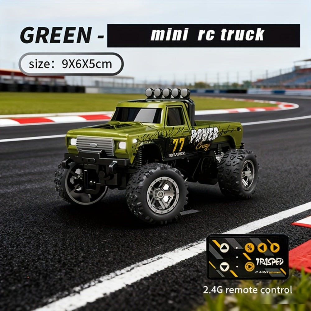 Mini RC Monster Truck 1:64 Scale with Matching Trailer, 2.4GHz Controller, LED Details and Three Color Options
