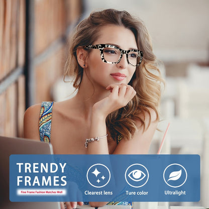 Blue Light Blocking Reading Glasses 3 Pack - Anti Blue Light Computer Readers for Women and Men, Square Spring Hinge Frames with Eyeglass Cloths and Bags, Multiple Magnifications