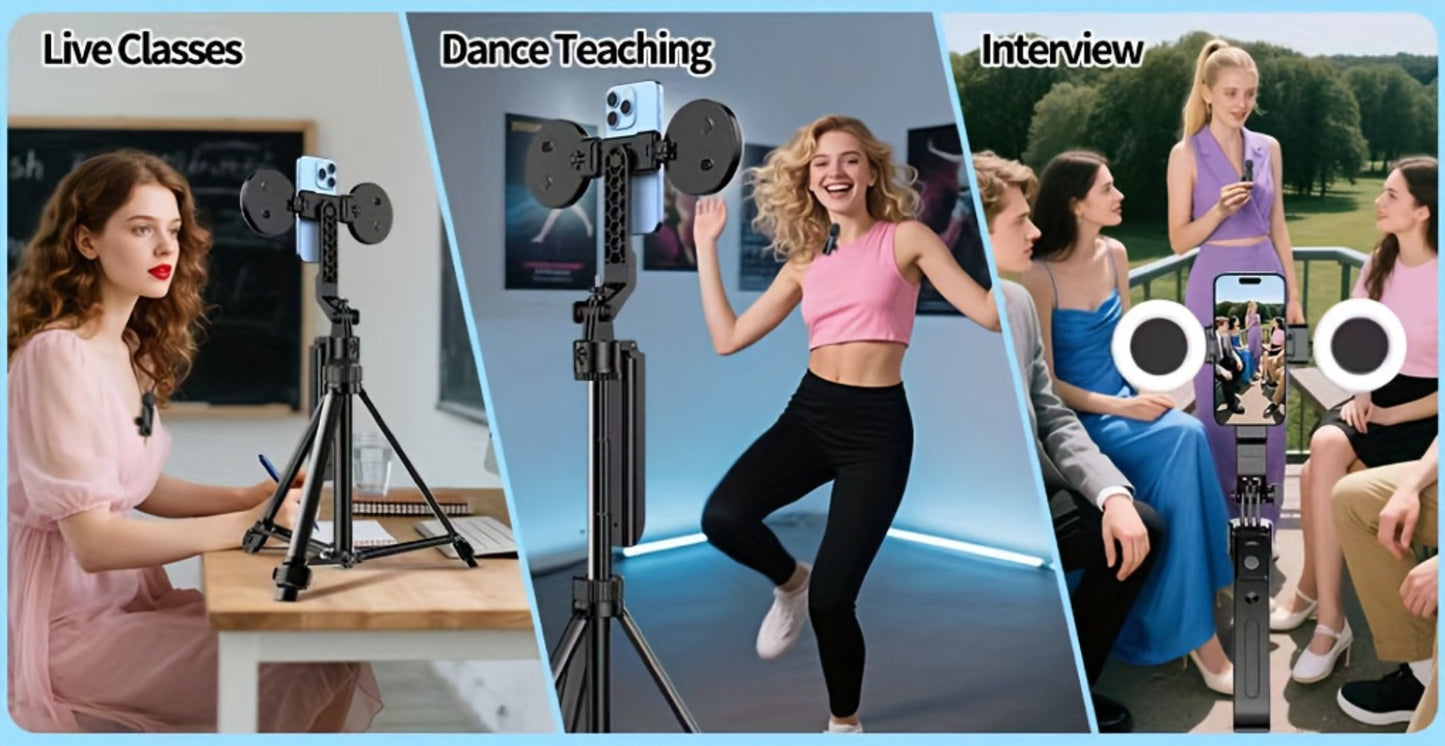 AI Face Tracking Vlogging Kit All-in-One with 70.9 Inch Tripod, LED Fill Light & Microphone – 360° Auto Tracking Content Creator Bundle for TikTok YouTube Instagram, iPhone & Android Compatible