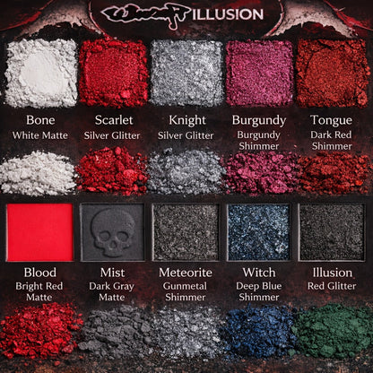 Eyeshadow Palette 15-Shade Dark Gothic Color Mix with Matte, Shimmer and Glitter Finishes in Black Case