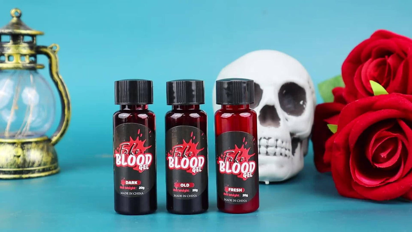 Three-Piece Fake Blood Makeup Kit with Brush and Fresh, Dark and Aged Special-Effects Paste