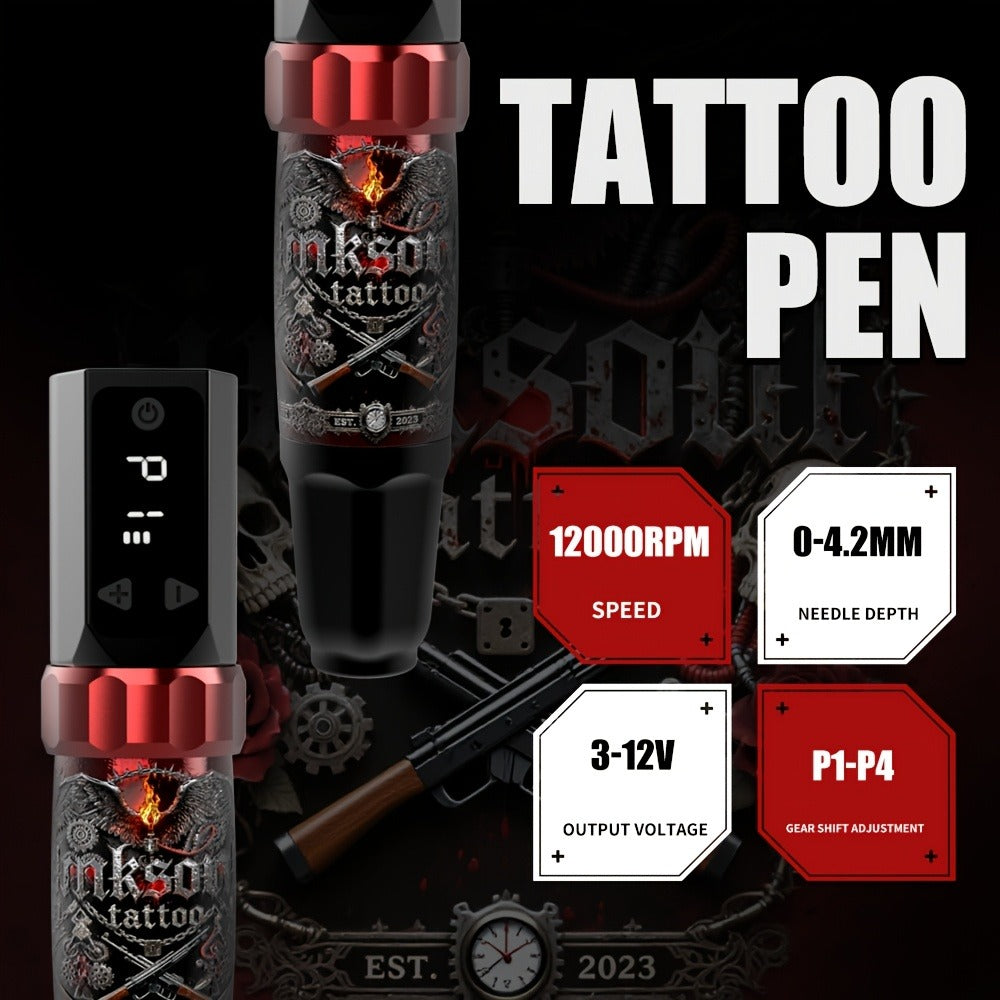 Tattoo Machine Kit INKSOUL TM-94 Wireless Rotary Pen with 1500mAh Supply, 10 Cartridges, 7 Inks and Mixing Cups