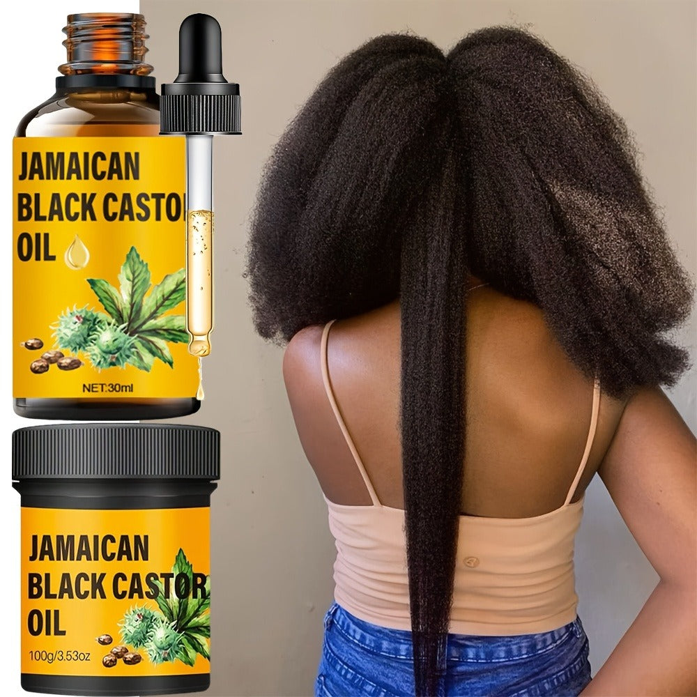 Two-Piece Jamaican Black Castor Oil Hair Care Set with Coordinated Oil and Cream Containers