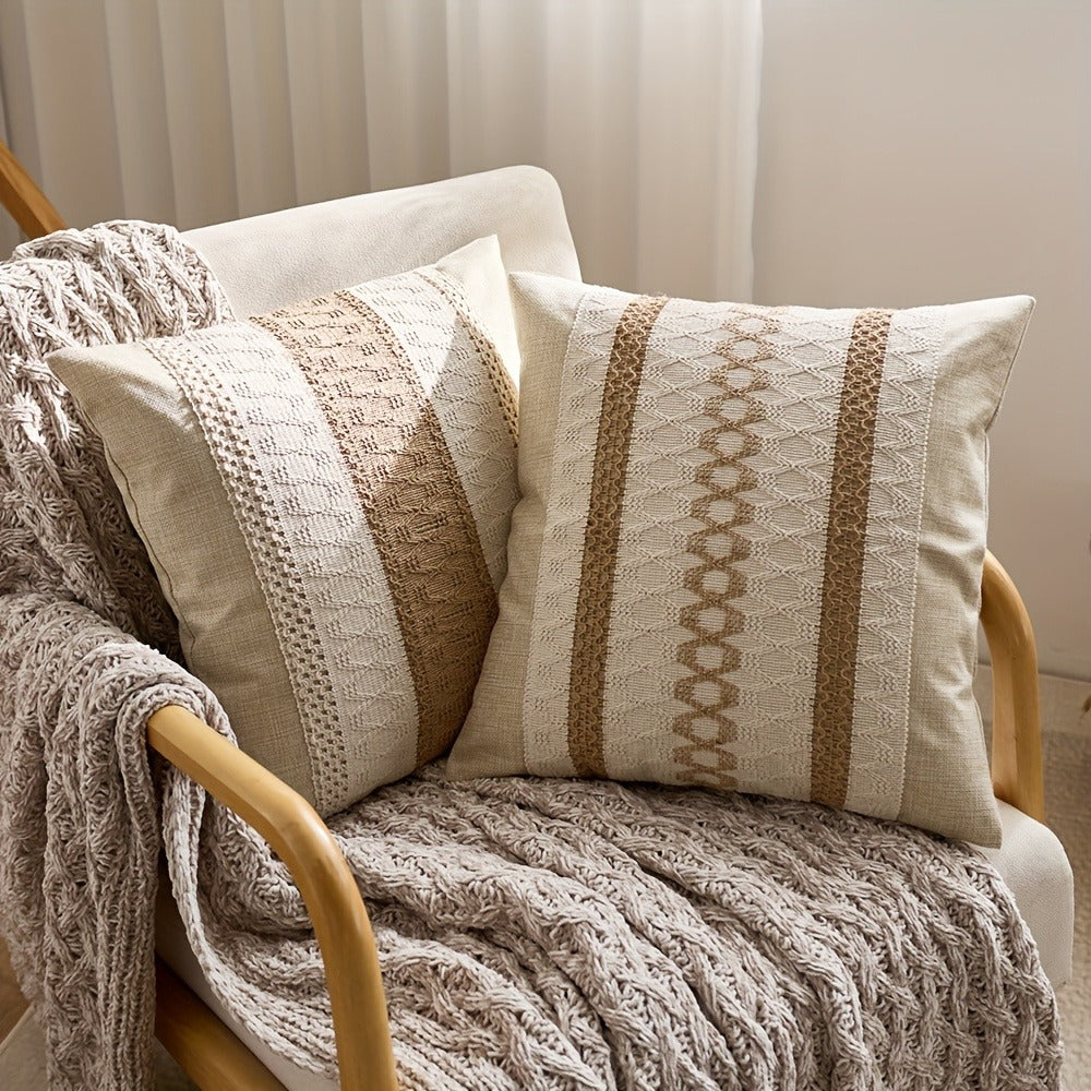 Brown and Beige Geometric Throw Pillow Covers, Two-Piece 18 x 18-Inch Set with Zipper Closures