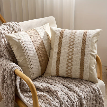 Brown and Beige Geometric Throw Pillow Covers, Two-Piece 18 x 18-Inch Set with Zipper Closures