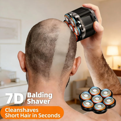 Black 7-Head Rotary Electric Head Shaver with Magnetic Blade Assembly, Digital Display and USB-C Cable