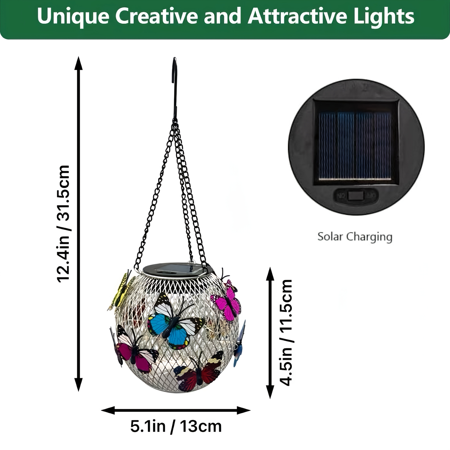 Solar Outdoor Lights 2-Pack Metal Butterfly Hanging Lanterns in Warm White or Multicolor for Porch Decor