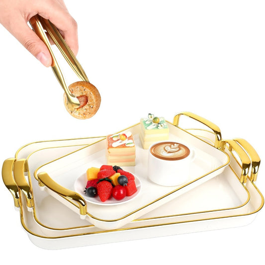 3-Piece Rectangular Serving Tray Set with Handles – Plastic Food Trays for Parties, Dinners & Gatherings, 16.5/15/13.2 Inch Nested Trays for Turkey, Cake, Cheese, Fruit & Appetizers