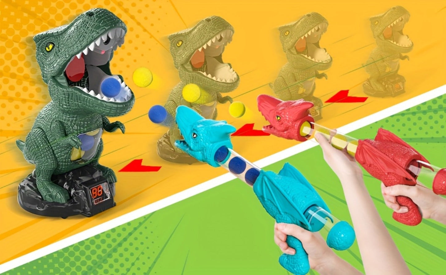 Dinosaur Shooting Game Toy with Sound Light & Spray – Movable Dino Target Launcher Set with Foam Bullets & Goggles for Boys Kids Ages 3+, Indoor Outdoor Blaster Birthday Gift