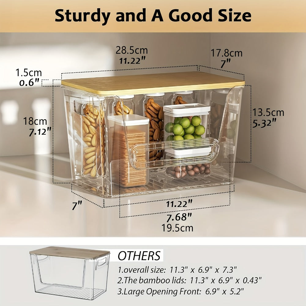 Pantry Storage Box Kitchen Organizer 2-Piece Clear Acrylic Stackable Set with Three Garbage Bag Rolls