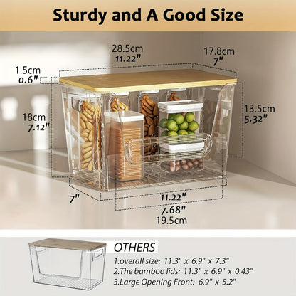 Pantry Storage Box Kitchen Organizer 2-Piece Clear Acrylic Stackable Set with Three Garbage Bag Rolls