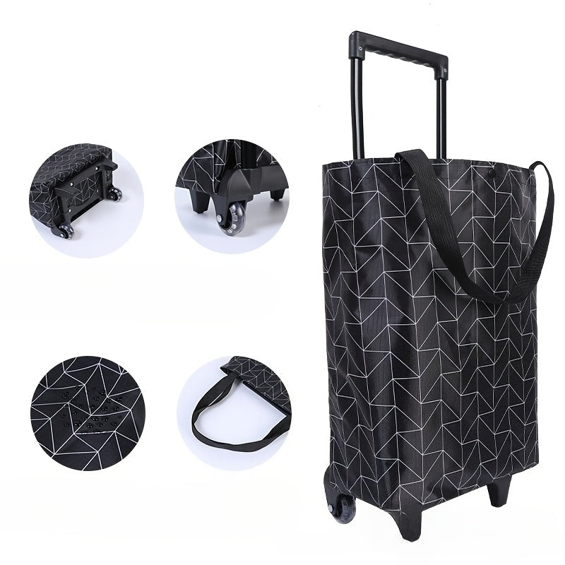 Folding Shopping Cart 2-in-1 Oxford Large Capacity Portable Tote Bag Reusable Grocery Bag on Wheels for Camping Business Delivery Market Travel Daily Use