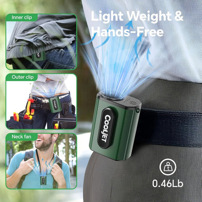 Portable Fan by Coogir, 5000mAh Four-Speed Waist Clip and Neck Model with LED Battery Display