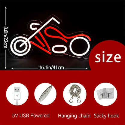 Motorcycle Neon Sign LED Wall Light USB Dimmable, Garage Decor Neon Light for Man Cave Car Room Repair Shop Workshop, Wall Mounted Logo Decoration Light 16.1" x 8.6"