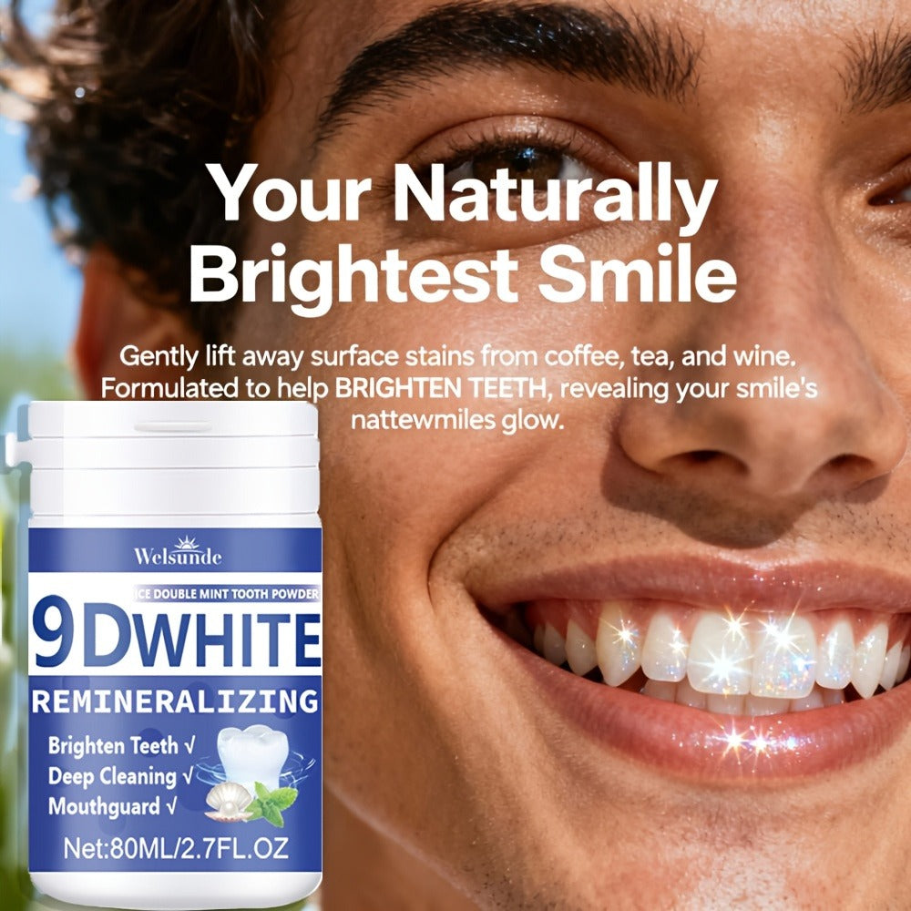 Teeth Whitening Tooth Powder 3-Pack – 9D White Deep Cleaning Dental Powder with Fresh Mint Flavor, 80ml Each, Removes Stains, Freshens Breath, Travel-Friendly Daily Dentifrice for Women and Men