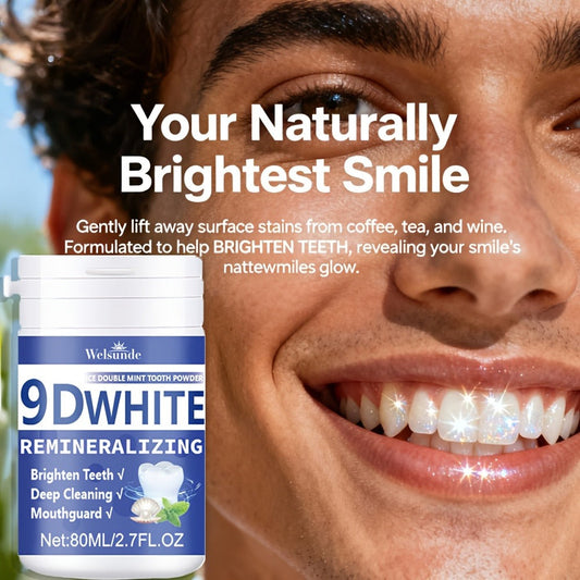 Teeth Whitening Tooth Powder 3-Pack – 9D White Deep Cleaning Dental Powder with Fresh Mint Flavor, 80ml Each, Removes Stains, Freshens Breath, Travel-Friendly Daily Dentifrice for Women and Men