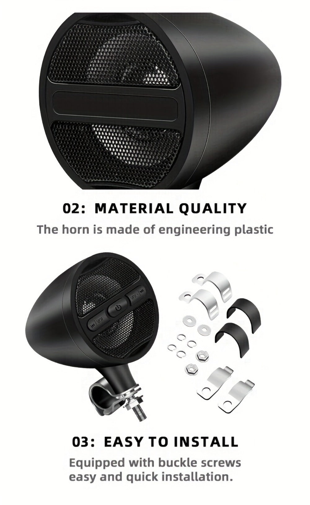 Motorcycle Handlebar Speaker 12V Stereo Audio System with MP3 USB FM Radio Handlebar Mount for Off-Road Dirt Bike ATV Cruiser Waterproof Music Player Black