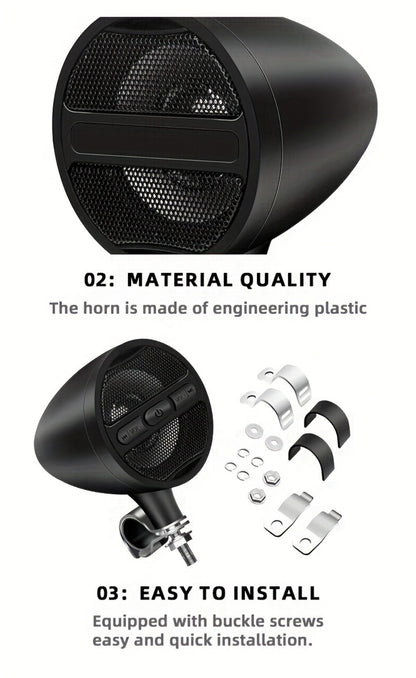 Motorcycle Handlebar Speaker 12V Stereo Audio System with MP3 USB FM Radio Handlebar Mount for Off-Road Dirt Bike ATV Cruiser Waterproof Music Player Black