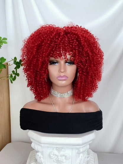 Synthetic Wig 16-Inch Kinky Curly Afro with Elastic Net Cap in 18 Color Options for Cosplay Looks