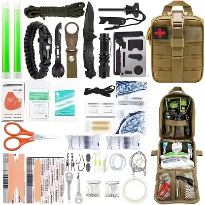 258-Piece Outdoor Tool and First Aid Supply Kit with Five Color-Labeled Molle Pouch Options