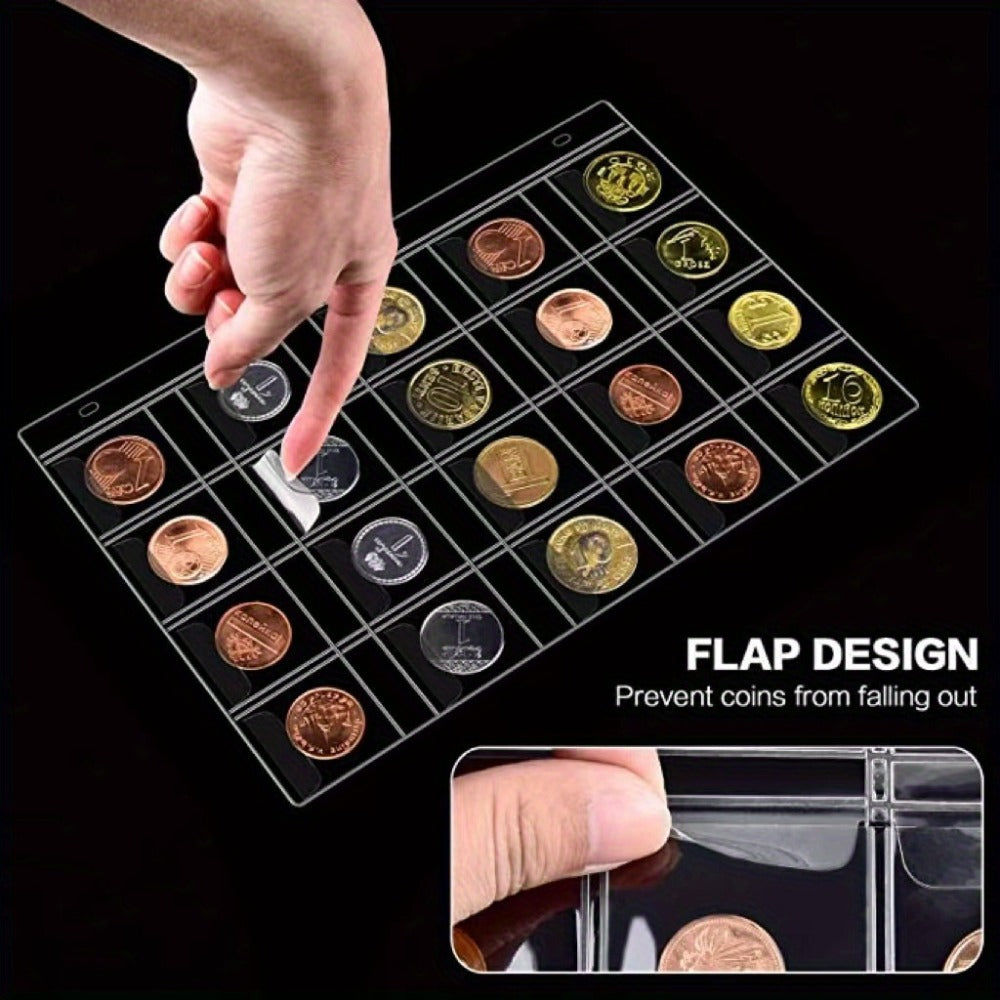 200-Pocket Coin Collection Album with 10 Pages, Zipper Handle and Black or Blue Cover for Adult Collectors