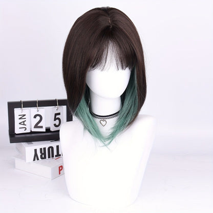 Synthetic Wig 16-Inch Straight Ombre Bob with Bangs, 150% Density and Rose Net Cap for Festivals