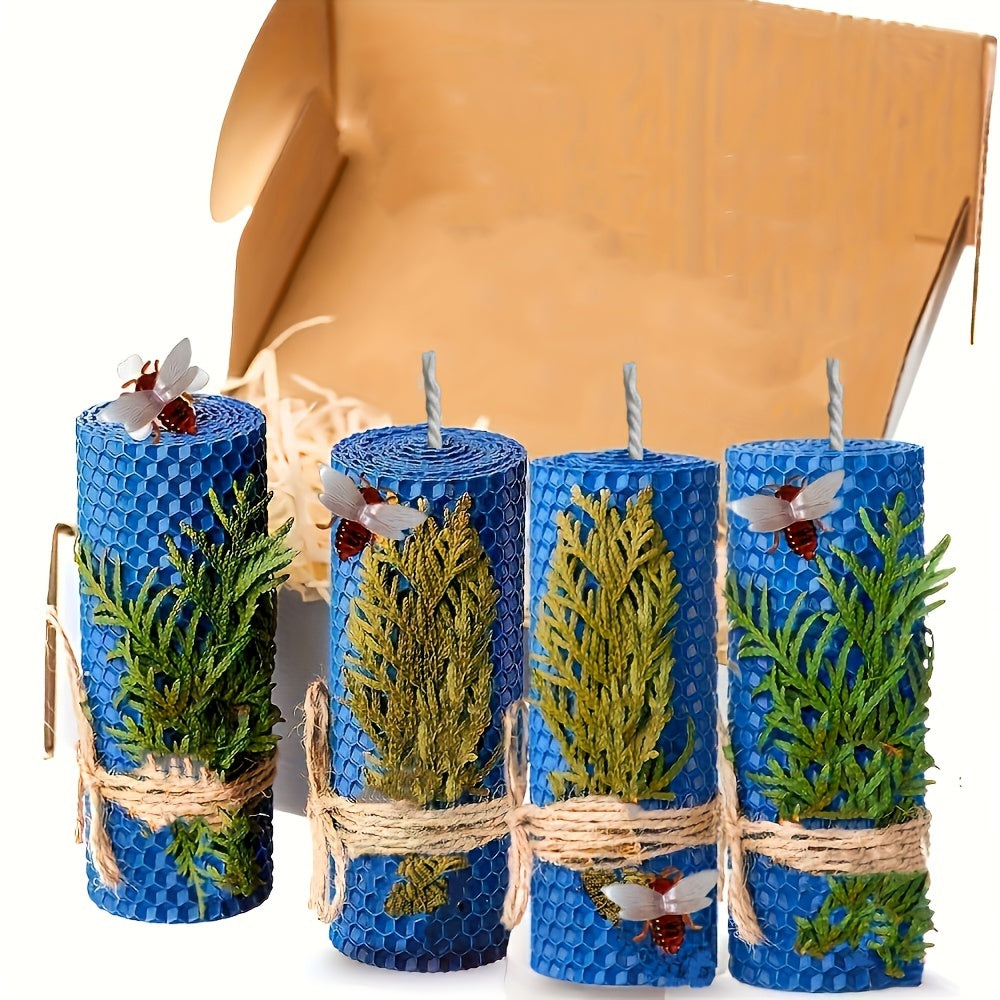 Beeswax Pillar Candles Hand Rolled with Honeycomb Texture – 100% Pure Beeswax, 12+ Hour Burn, Gift Box Set for Home Decor, Christmas, Dinner & Holiday Decorations