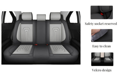 PU Leather Car Seat Cover Full Enclosure with Lumbar Support & Sponge Cushion – Two-Tone Sporty Design Universal Fit for Car Sedan Truck SUV (White-Black / Gray / Red-Black / Orange-Black)