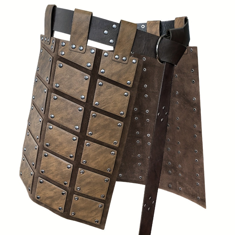 Medieval Costume Waist Armor Panel with Riveted Square Sections, Belt and Dark Brown or Black Checkout Colors