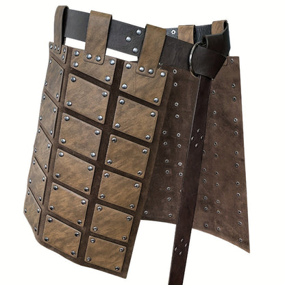 Medieval Costume Waist Armor Panel with Riveted Square Sections, Belt and Dark Brown or Black Checkout Colors